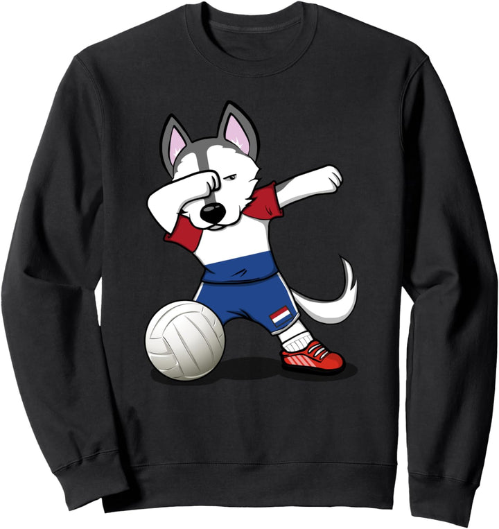 Dabbing Husky Hund Niederländischer Volleyball Flagge Sport Sweatshirt