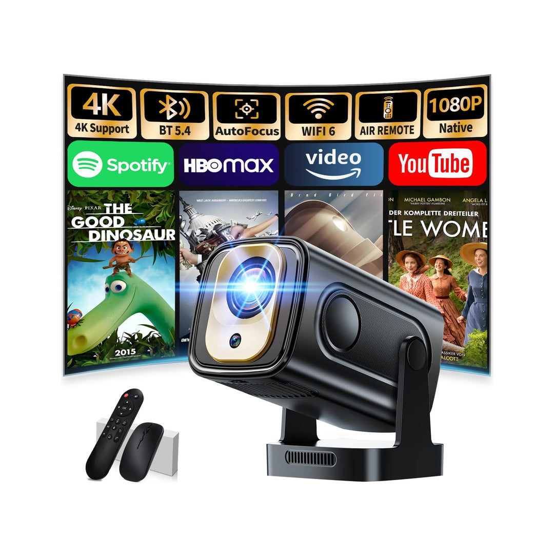 Mini Beamer 4K 1080P [2026 Neuer & Automatische Focus] Projektor Tragbarer mit WiFi 6 und Bluetooth