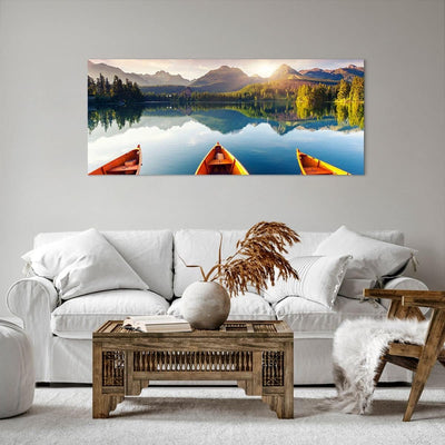 Wandbilder Dekoration Wohnzimmer See Natur Panorama Bilder auf Leinwand 120x50cm Leinwandbild mit Ra