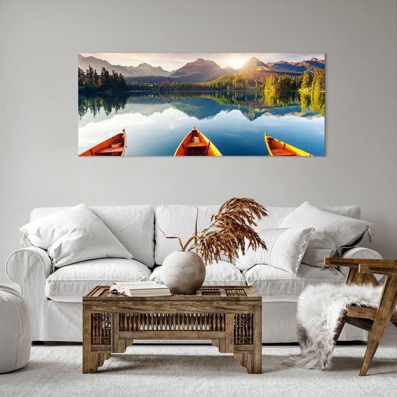 Wandbilder Dekoration Wohnzimmer See Natur Panorama Bilder auf Leinwand 120x50cm Leinwandbild mit Ra