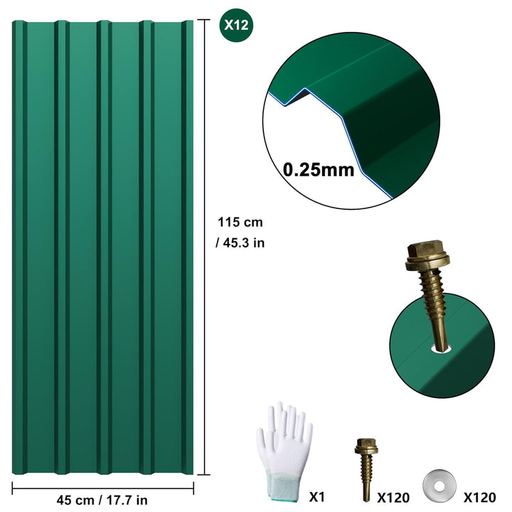 Aufun 12x Wellplatten Trapezblech Verzinkter Stahl 129.5cm x 45cm = 6.99 m² - Dachblech für Geräteha