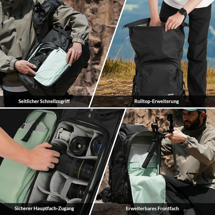 TARION Kamerarucksack Rolltop Wasserdicht Fotorucksack: 35L Professionelle Fotografie Kameratasche m