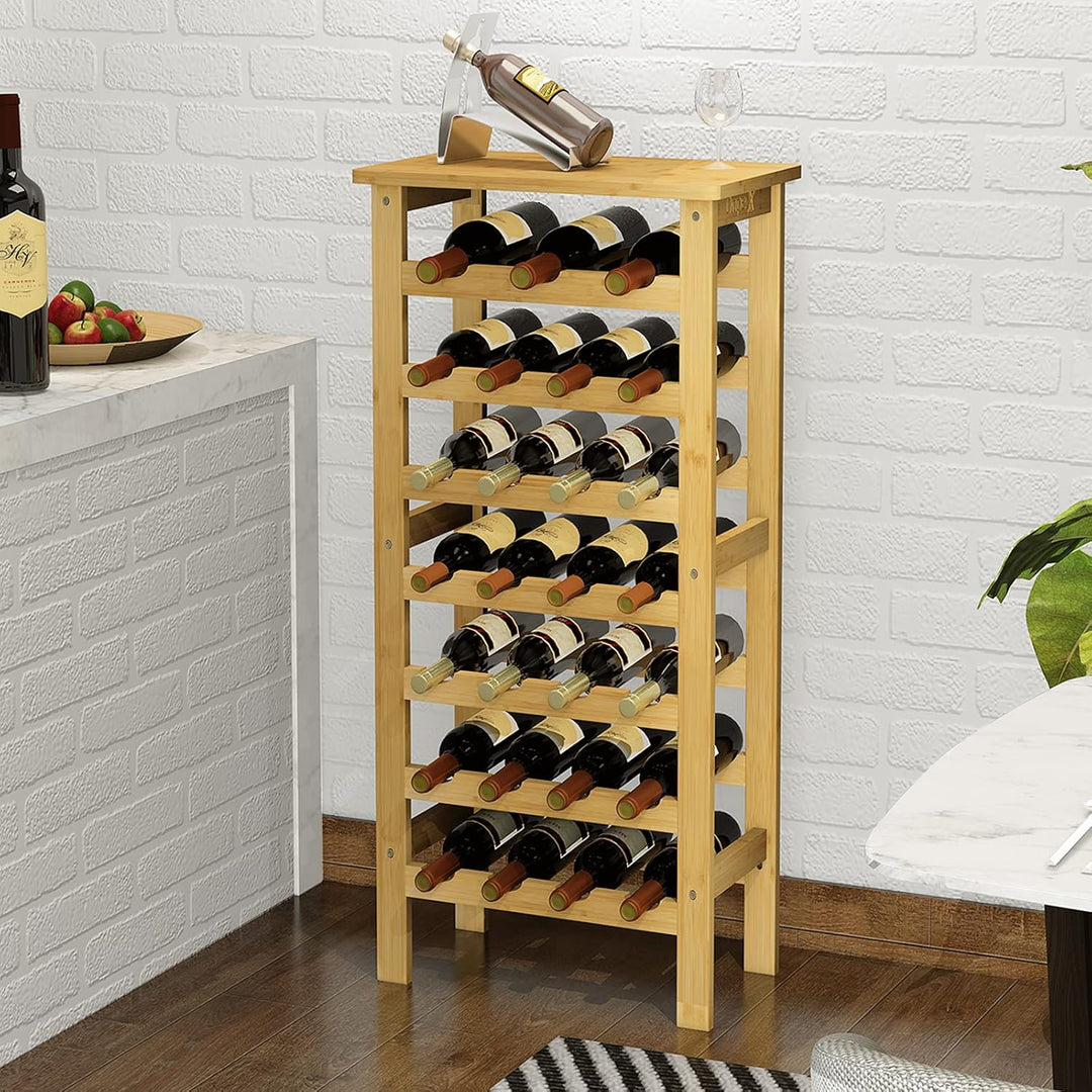 Dripex Weinregal Bambus Weinflaschenregal 7 Ebenen Flaschenregal für Keller Küche 27 Flaschen 0,75 u