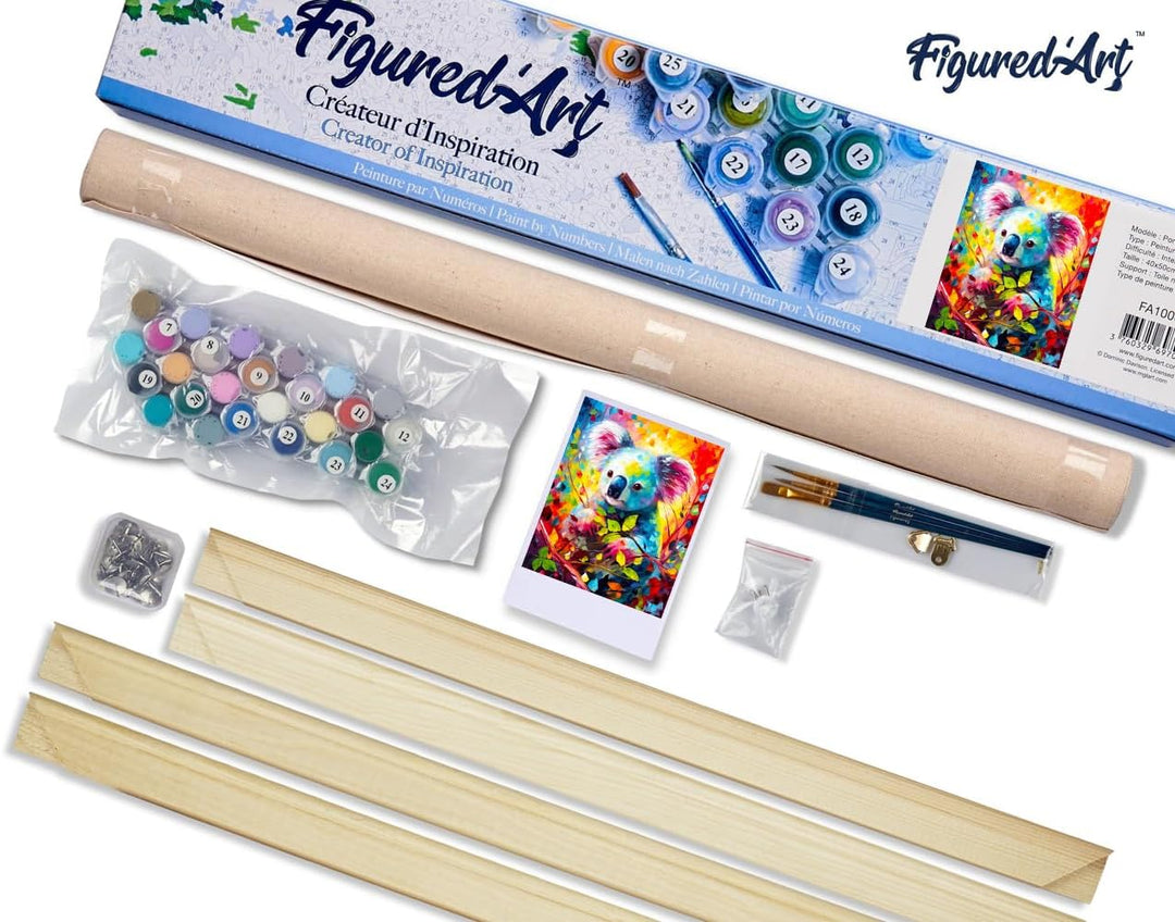 Figured'Art Malen Nach Zahlen Erwachsene Mit Rahmen Koala Farbenfroh Abstrakt - Paint by Numbers Bas
