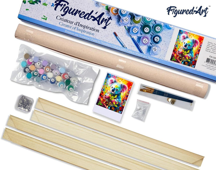 Figured'Art Malen Nach Zahlen Erwachsene Mit Rahmen Koala Farbenfroh Abstrakt - Paint by Numbers Bas