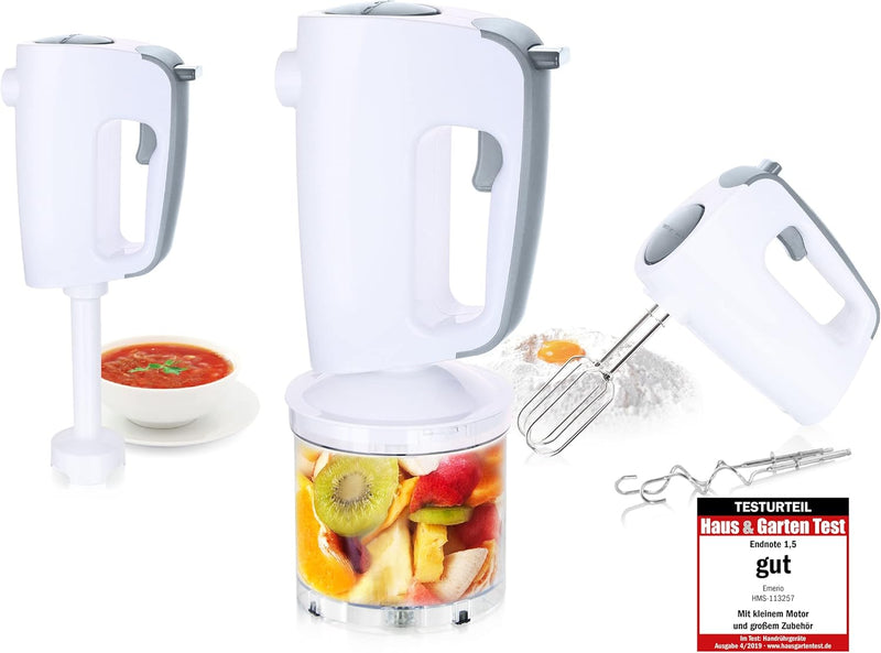 Emerio Handmixer-Set mit revolutionärem 1-Finger-Speed-Control, Quirl Mixer Zerkleinerer, 3in1, kind