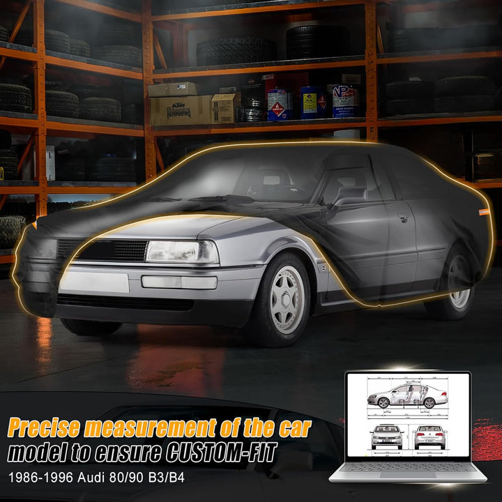 Autoabdeckung Wasserdicht für 1986-1996 Audi 80/90 B3/B4, Vollgarage Autoplane Auto Abdeckplane Wint