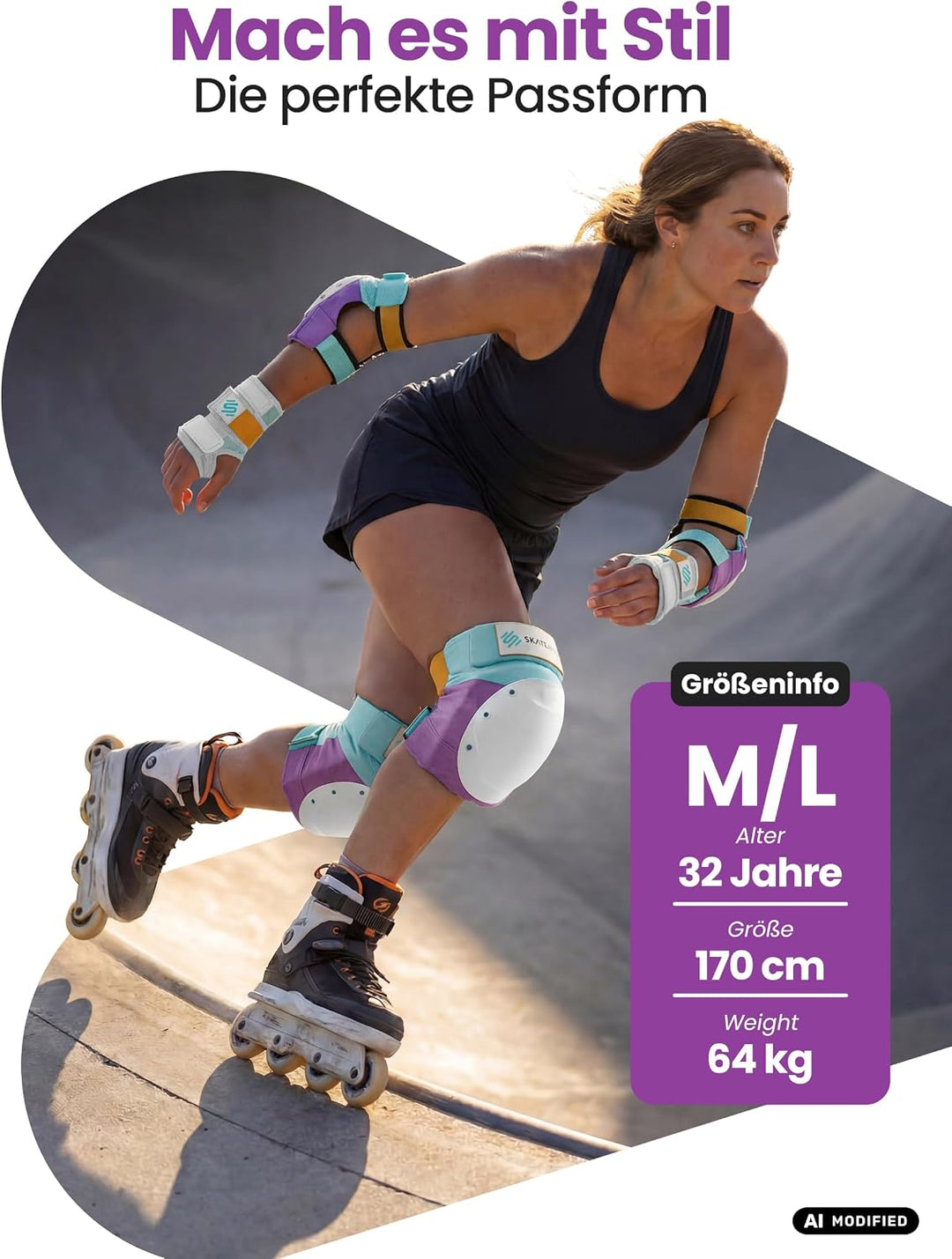 SKATEWIZ Inliner Schoner Erwachsene &amp; Jugendliche mit Neopren-Sleeves - Protektoren Inliner Erwachse