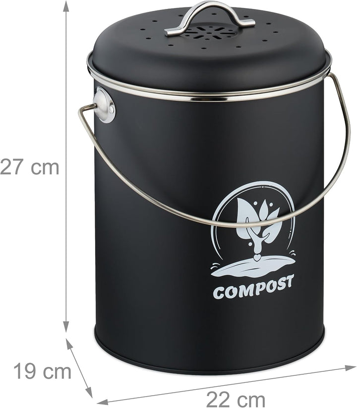 Relaxdays Komposteimer Küche 5,5 Liter, Mülleimer mit Deckel und Geruchsfilter, Abfalleimer Biomüll,