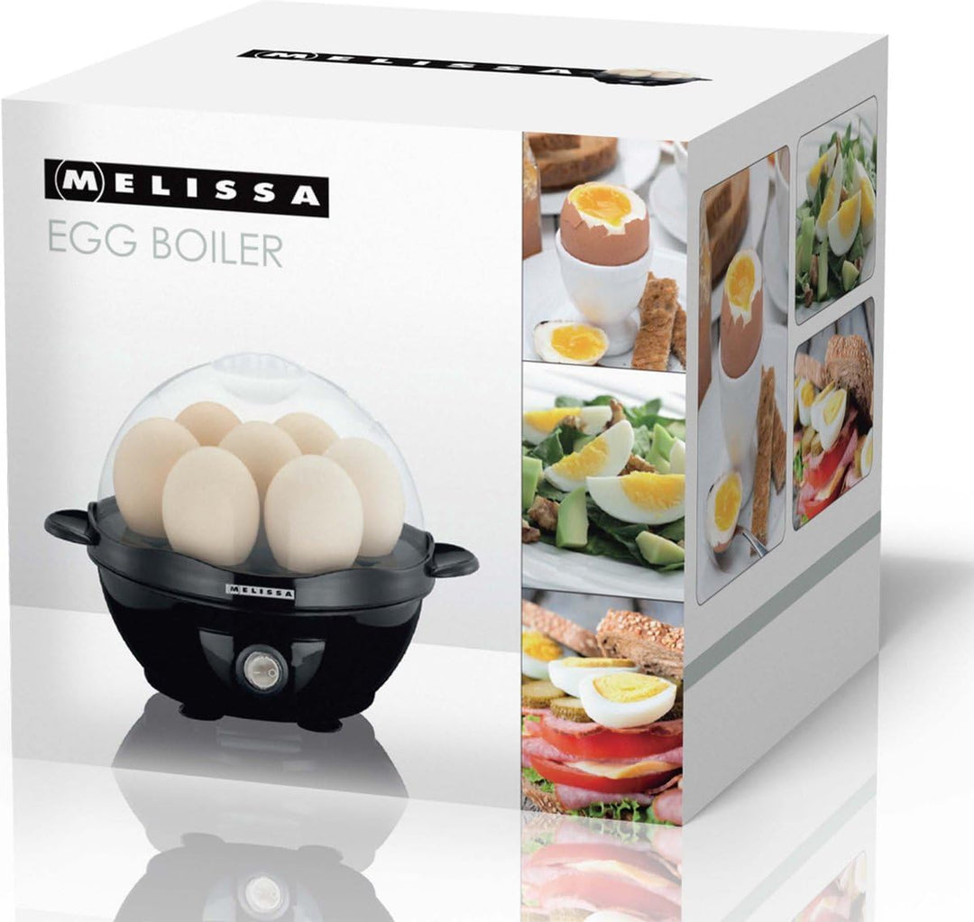 Melissa 16270021 Eierkocher Ideal für bis zu 7 Personen,7 Eier,Summer Signalton, schwarz, Ein-Aussch