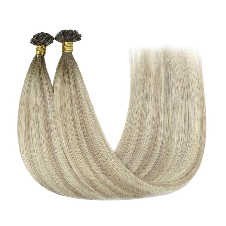 YoungSee Bonding Extensions Echthaar Ombre 40 cm Extensions Echthaar Bondings Aschblond Ombre Blond