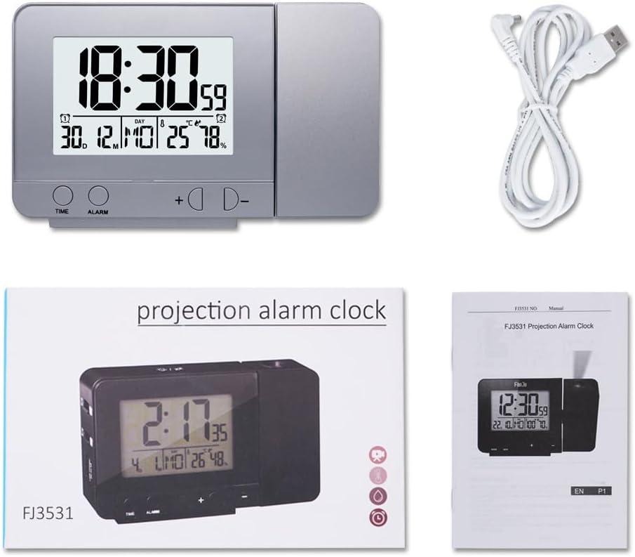 VORRINC Projektionswecker Digital Uhr mit USB Anschluss, Innentemperaturanzeige und Datumsanzeige, 4