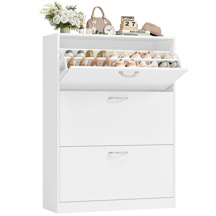 FirFurd Schuhschrank weiss mit Schuhkipper für 12-24 Parre, Schuhregal platzsparend für Schuhaufbewa