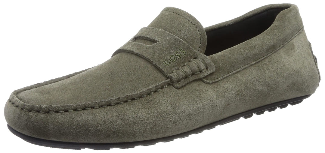 BOSS Herren Noel Mocc Mokassins aus Veloursleder mit Branding Grösse 41 EU Open Green343, 41 EU Open