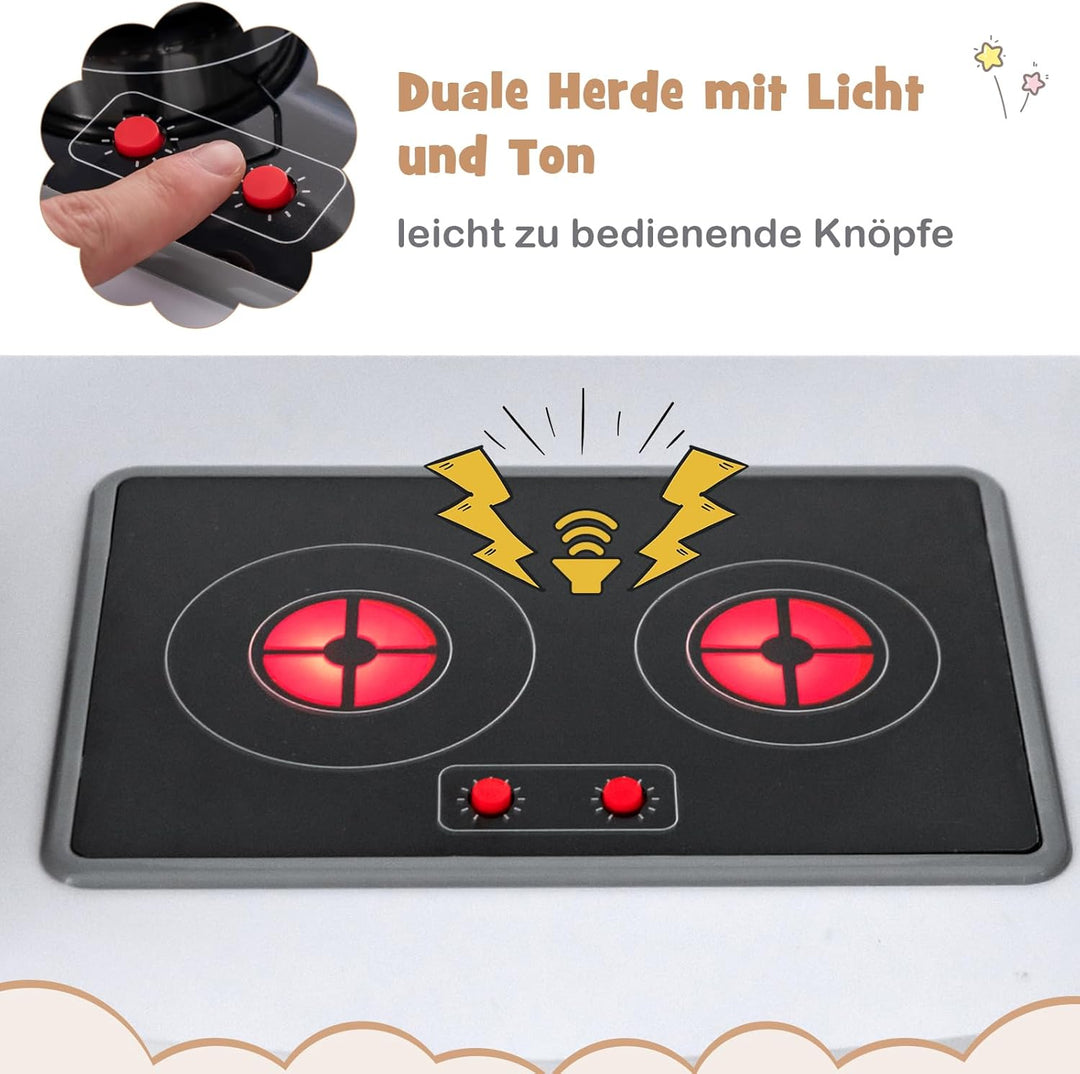 COSTWAY Eck Spielküche, Kinderküche mit Licht & Sound, Kinderspielküche mit Spüle, Eismaschine, Back