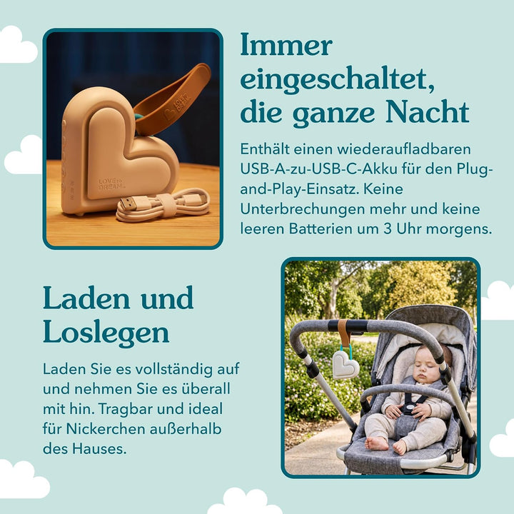 Love To Dream™ Tragbares Babyschlafgerät | Weisses Rauschen & Schlaflieder | 9 beruhigende Babygeräu