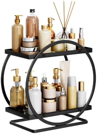 Schminktisch Make Up Organizer 2-stöckig, Parfüm Organizer aus Metall für Schlafzimmer Badezimmer Ko
