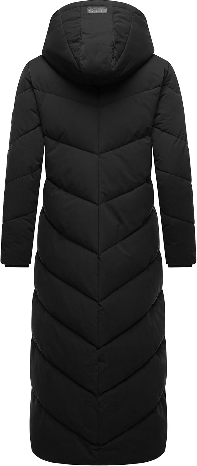 Ragwear Damen Wintermantel Warmer wasserdichter Steppmantel lang mit Abnehmbarer Kapuze Rebelka Extr