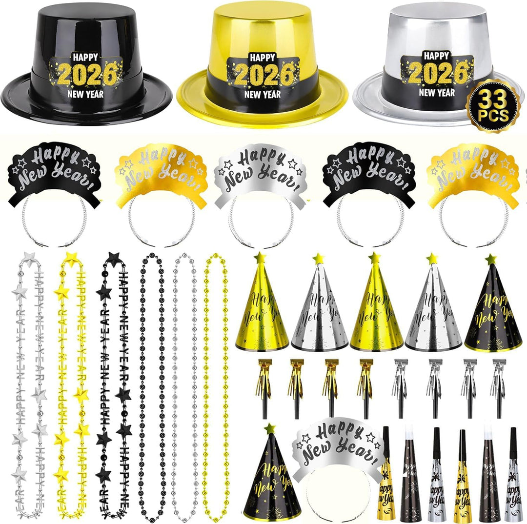 Bdecoll Stück Glitzer Silvester Deko 2025 Set,Happy New Year Haarreif Kopfschmuck Partyhüte Accessor