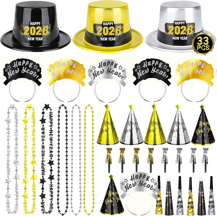 Bdecoll Stück Glitzer Silvester Deko 2025 Set,Happy New Year Haarreif Kopfschmuck Partyhüte Accessor