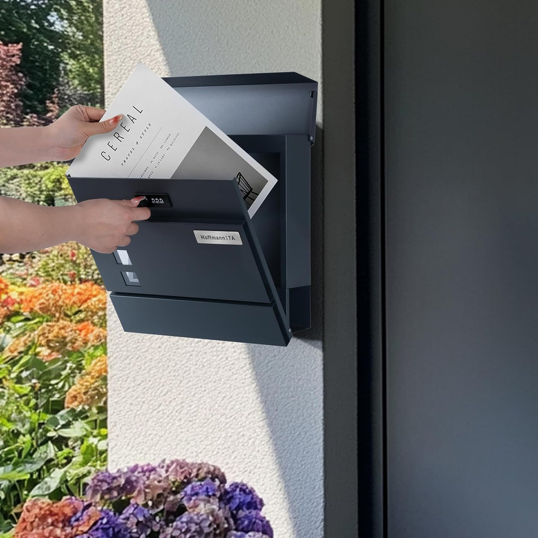 Zedelmaier Personalisiert Briefkasten mit Edelstahl Namensschild Wandbriefkasten mit Zahlenschloss P