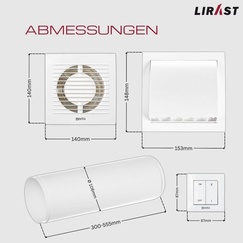 Ø 100mm Dezentrale Wohnraumlüftung mit Wärmerückgewinnung / Mit Schalter Mit Schalter Ø