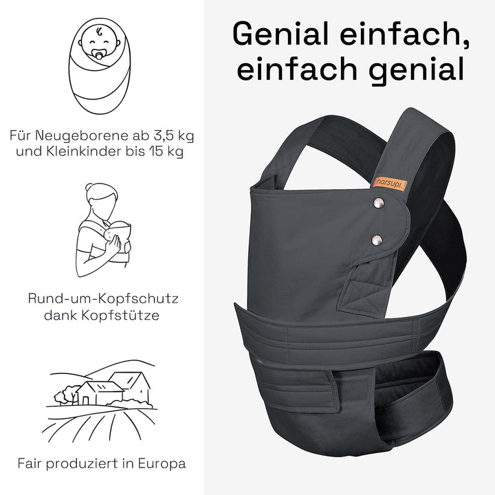marsupi Babytrage Classic 2.0 - leichte und kompakte Neugeborenen-Trage aus Bio-Baumwolle mit stabil