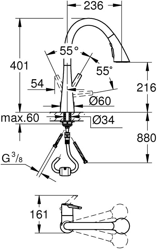 GROHE Zedra - Einhand-Spültischbatterie (langlebige Oberfläche, Einlochmontage, Schwenkbereich 360°)