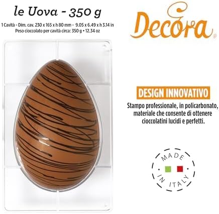 Decora, 0050058 Schokoladeneierform aus Polycarbonat 1 Kavität 163 x 230 mm, Ideal für glänzende und