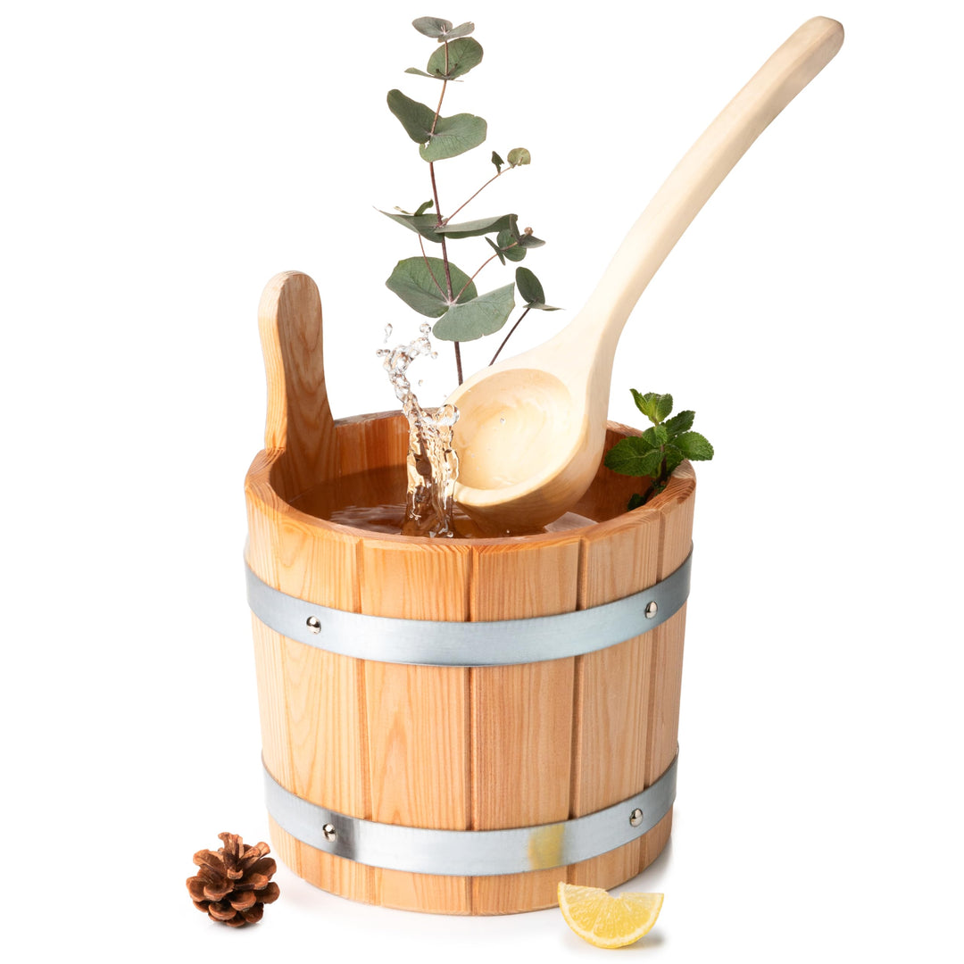Sauna Eimer mit Kelle [5L] – handgefertigt aus naturbelassener Lärche – Made in Österreich - hochwer