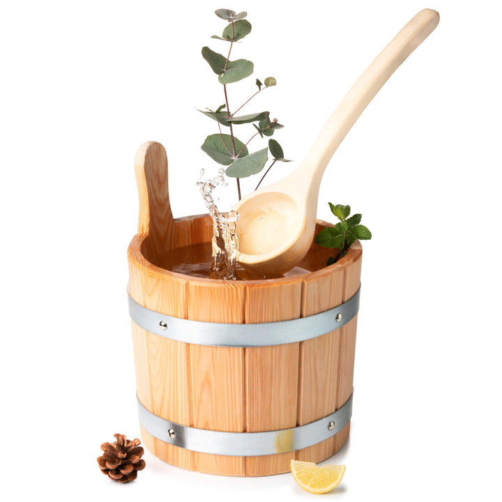 Sauna Eimer mit Kelle [5L] – handgefertigt aus naturbelassener Lärche – Made in Österreich - hochwer