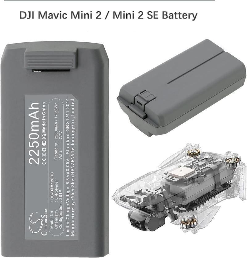 2250mAh / 17.33Wh Ersatzakku, Batterie kompatibel mit DJI Mavic Mini 2, Mavic Mini SE Drohnen Batter