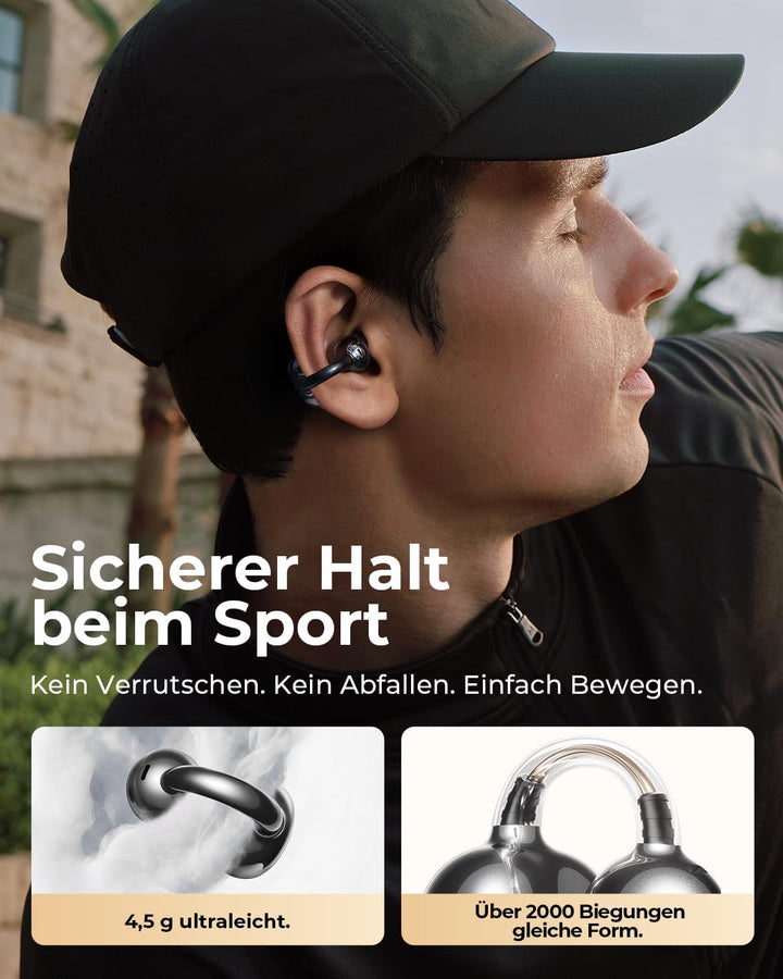 SANAG Open Ear Kopfhörer, Clip On Earbuds Kabellos, Bluetooth 6.0, 42H Spielzeit, IP67 Wasserdicht,