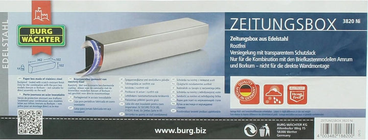 Burg-Wächter Zeitungsrolle aus Edelstahl mit transparentem Schutzlack, 3820 Ni