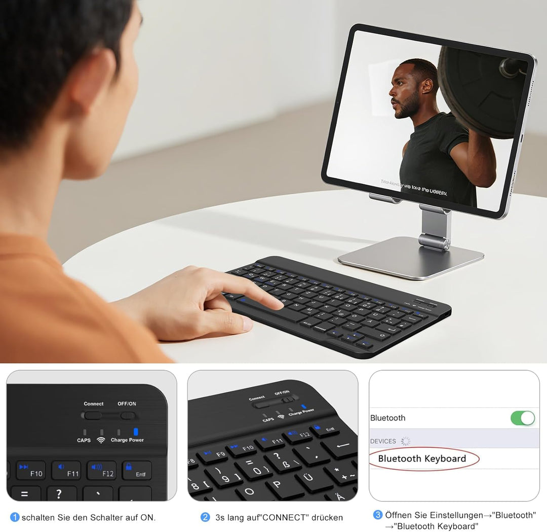 Ultradünn Deutsche Bluetooth Tastatur mit deutschem Layout QWERTZ für iPad Air/Pro/Mini/iPad 11/10.9