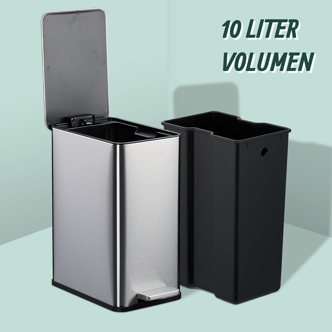 Relaxdays Kosmetikeimer, 10 Liter, Absenkautomatik, entnehmbarer Inneneimer, Bad Mülleimer mit Decke