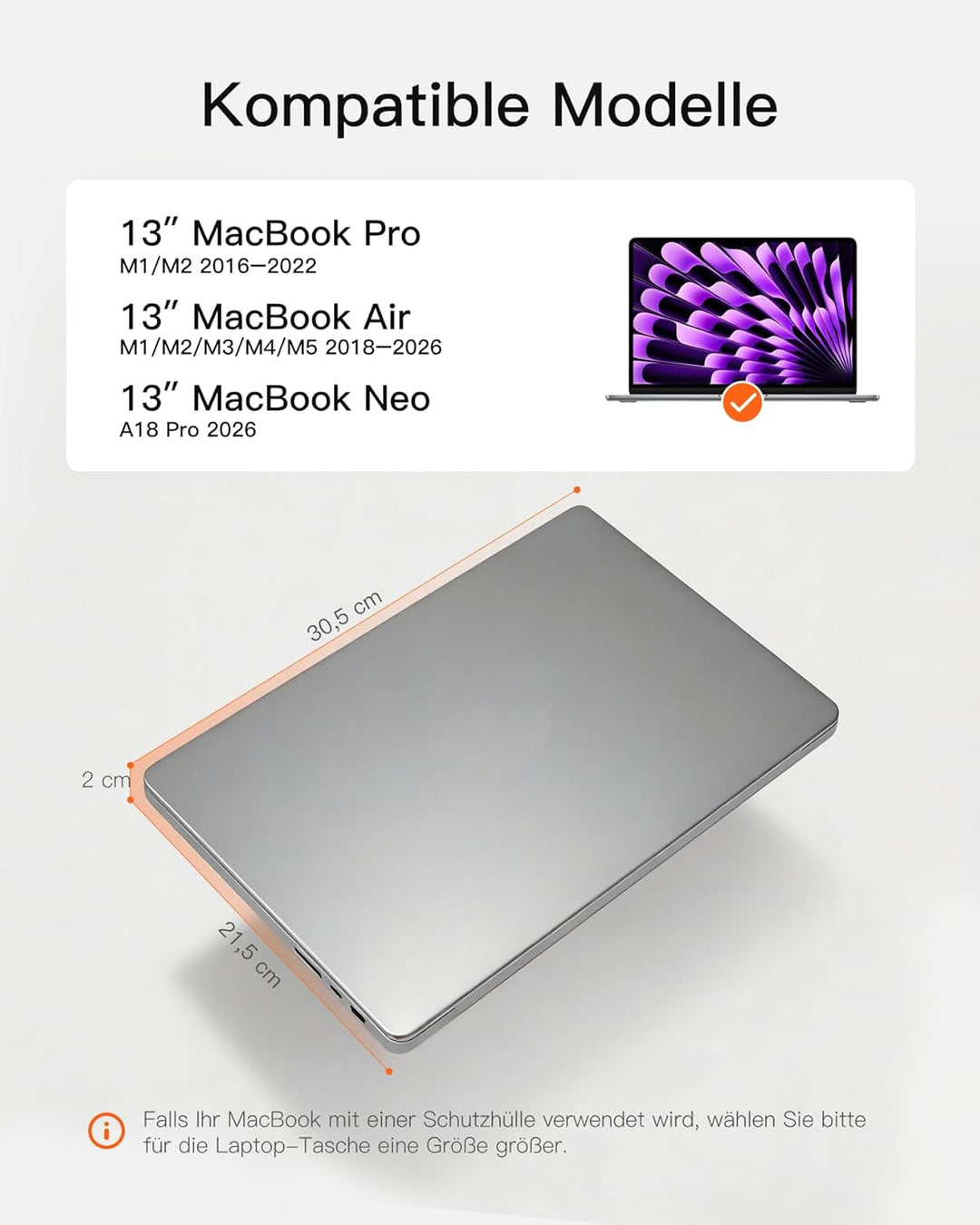 Inateck 360° Schutz Laptoptasche Hülle, Kompatibel mit 13 Zoll MacBook Air M5 2026 M4 2025, M1/M2/M3