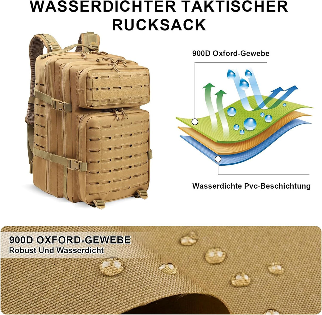 SHANNA Trekkingrucksack, Wanderrucksäcke Militärrucksack 45L Armee Rucksack MOLLE Assault Pack Takti