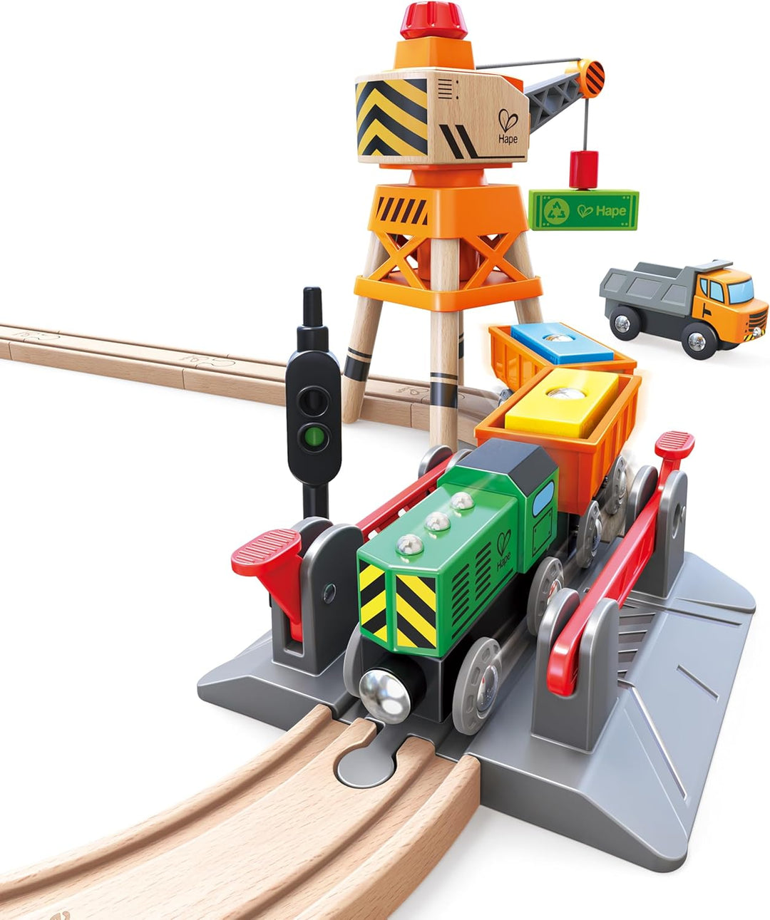 Hape Eisenbahnwelt Bahnübergang & Kran-Set, ab3 Jahren