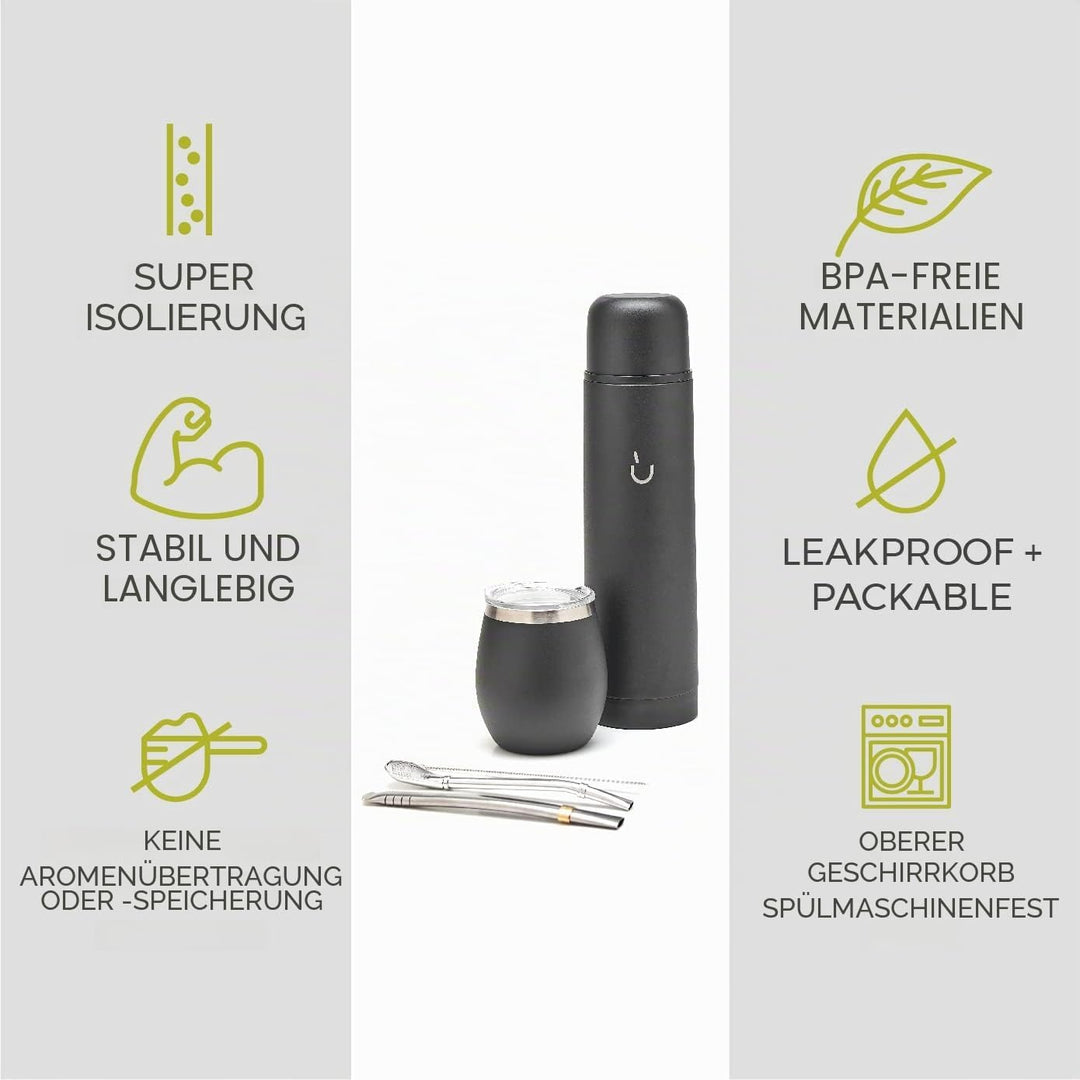 balibetov Komplettes Yerba Mate Set – Moderner Mate Gourd, Isolierflasche, Bombilla und Reinigungsbü