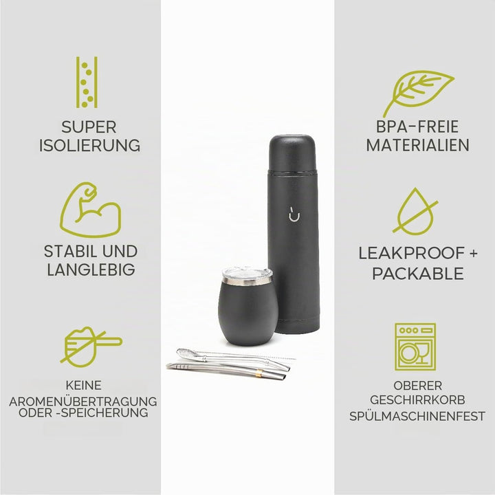 balibetov Komplettes Yerba Mate Set – Moderner Mate Gourd, Isolierflasche, Bombilla und Reinigungsbü