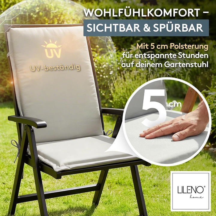LILENO HOME Gartenstuhl Auflagen [2er Set - Hochlehner] in Grau - Bequeme Liegen als Sitzauflagen fü