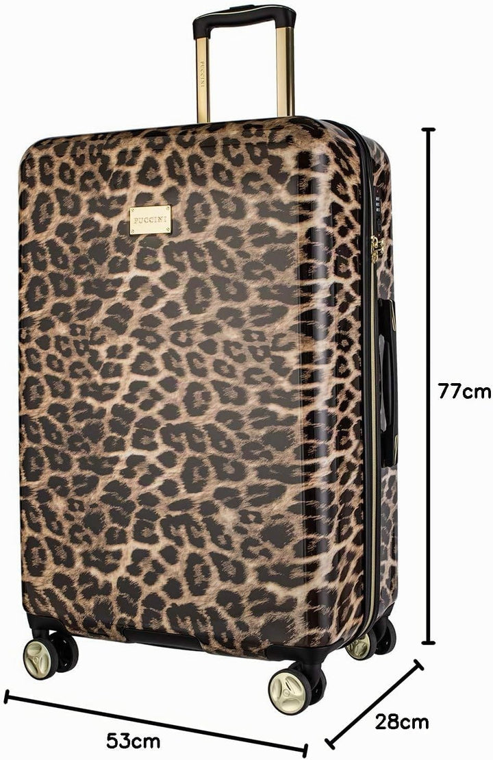 Koffer Reisekoffer Hartschalen Trolly Puccini® Beverly Hills (Leopard Beige 6, Set: Gross + Mittelgr