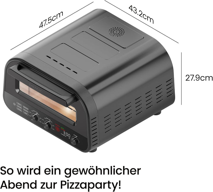 CHEFMAN Elektrischer Pizzaofen für drinnen und draussen, tragbarer Pizzaofen 30 cm für Neapolitaner,