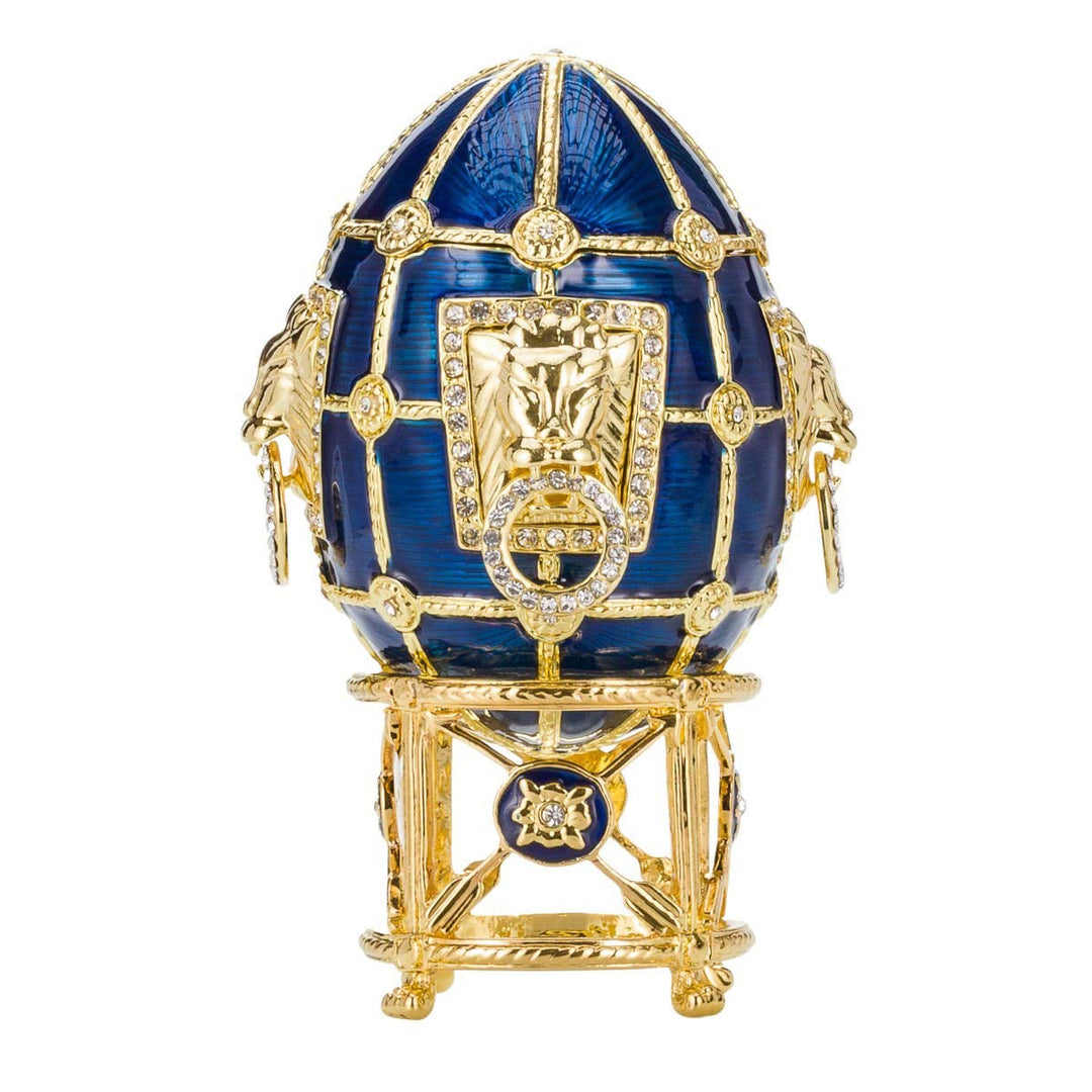 danila-souvenirs Fabergé-Stil Ei/Schmuckkästchen mit Löwen 11 cm blau