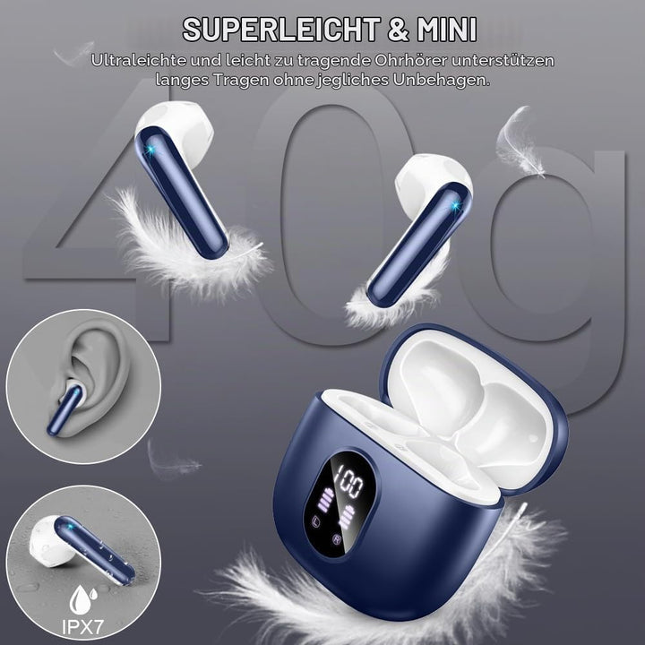 Bluetooth Kopfhörer, Kopfhörer Kabellos Bluetooth 5.3 In Ear Kopfhörer Bluetooth mit 4 Mic, 50H Kabe