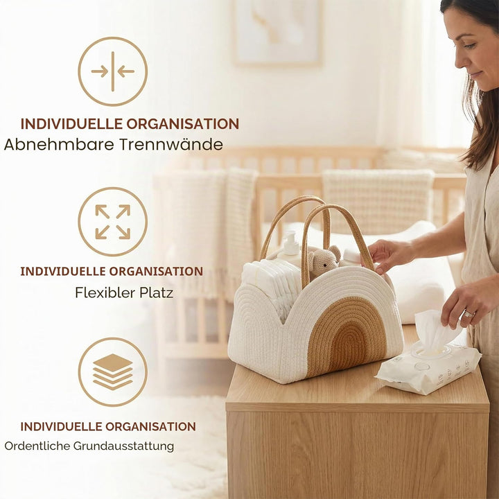 Wickeltasche Organizer Baumwollseilkorb Baby Windel Caddy Korb Tragbar mit robusten Griffen & abnehm