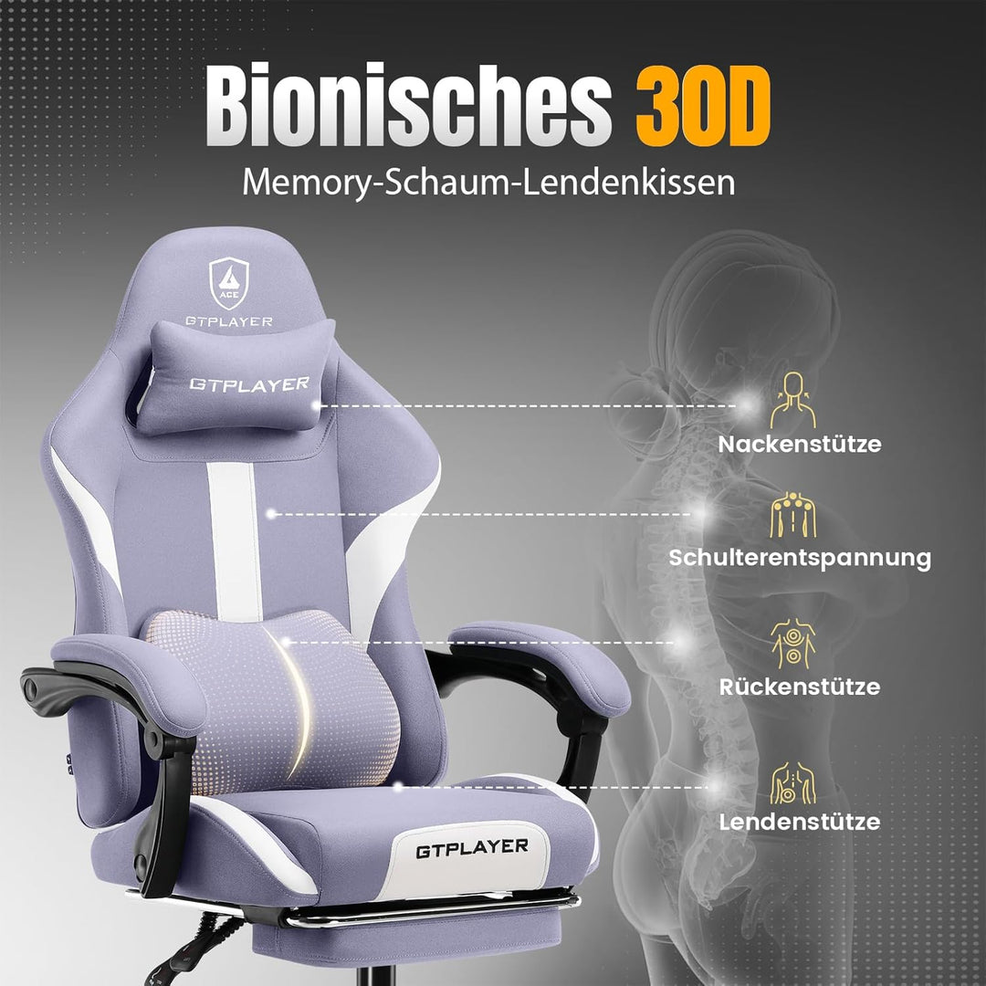 GTPLAYER Gaming Stuhl, Gamer Stuhl, Atmungsaktiver Bürostuhl aus Hochwertigem Stoff, Ergonomischer P