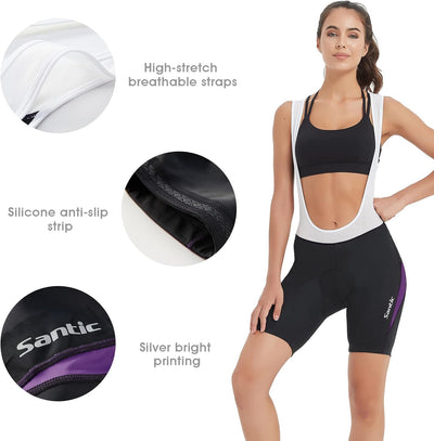 Santic Fahrradhose Damen Lang mit Träger Fahrrad Trägerhose Gepolstert Radhose Lang mit Träger mit T