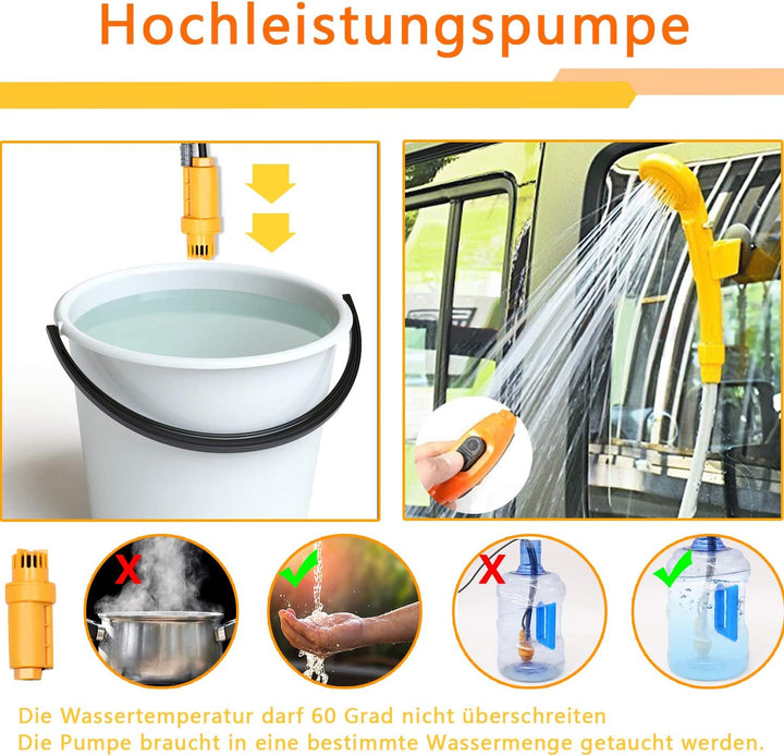 NAIZY 12V KFZ-Adapter Campingdusche mit Pump Tragbarkeit Camping Outdoor Dusche inkl. Aufbewahrungst